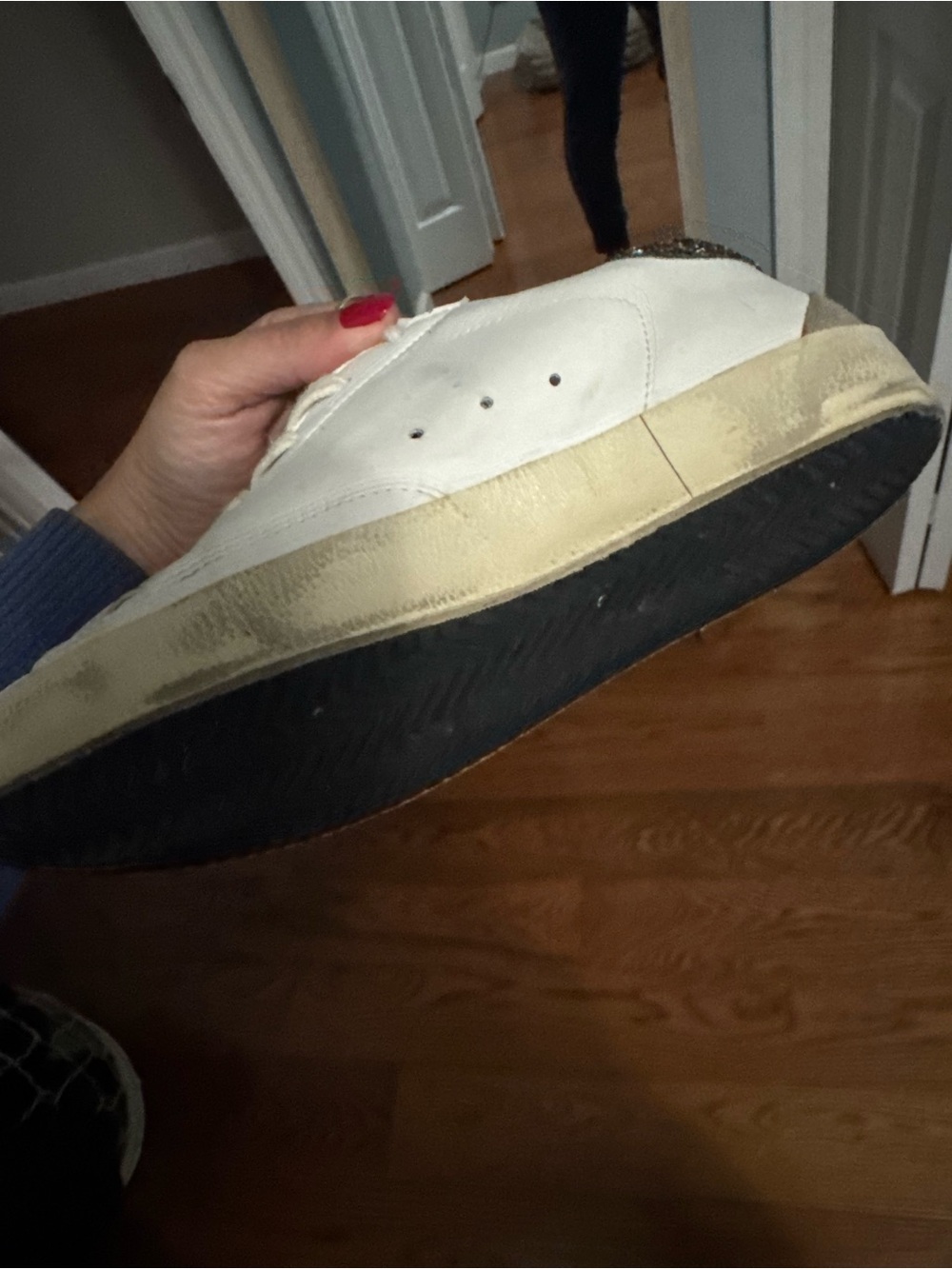 Golden Goose White Leather Low-Top Sneaker with Black Star and Glitter Heel - Picture 3 of 4